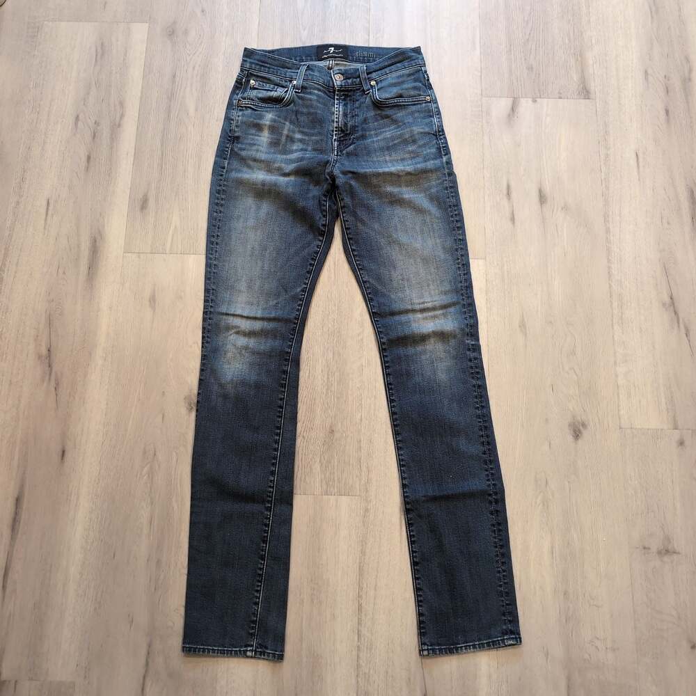 7 For All Mankind Slimmy Luxe Performance Slim-Fit Blue Dark Wash Jeans Mens 28